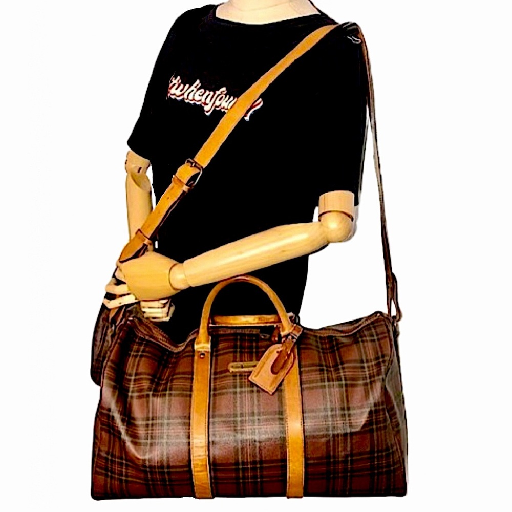 RALPH LAUREN Tartan Plaid Boston Duffle Travel Tote Shoulder Bag 40cm
